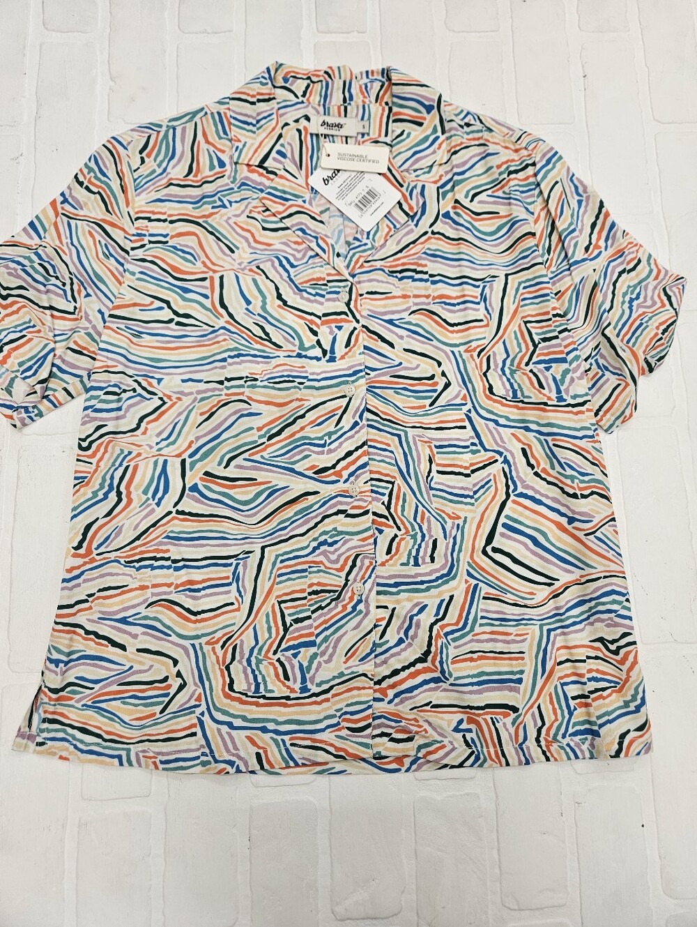 Colorful Line Print Camp Shirt